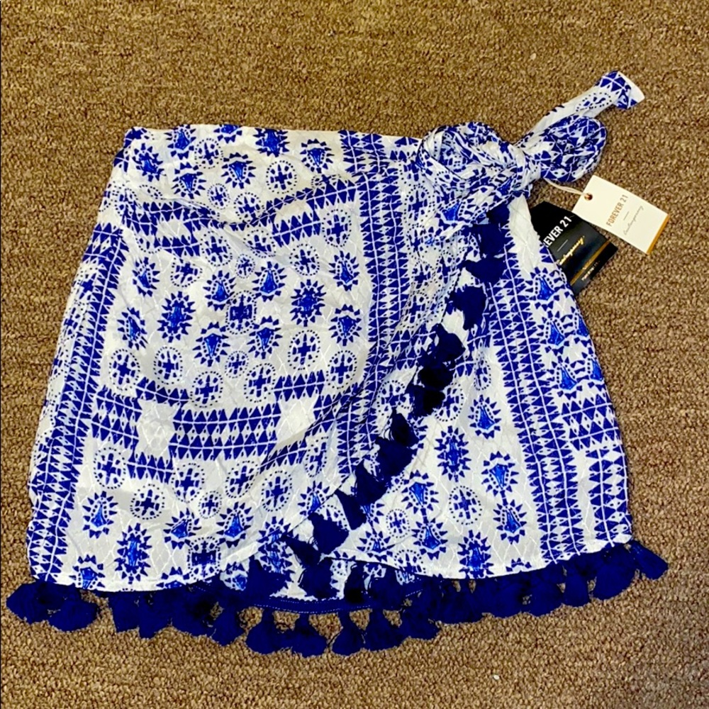 Blue and white wrap skirt